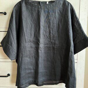 NWT MUJI BLACK HEMP SHORT SLEEVE BLOUSE - SZ M - GORGEOUS TOP! SOLD OUT!